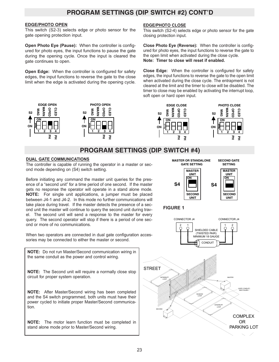 Program settings (dip switch #4), Figure 1, Street | Complex or parking lot | Controlled Products Systems Group SW4705011G3 User Manual | Page 23 / 36