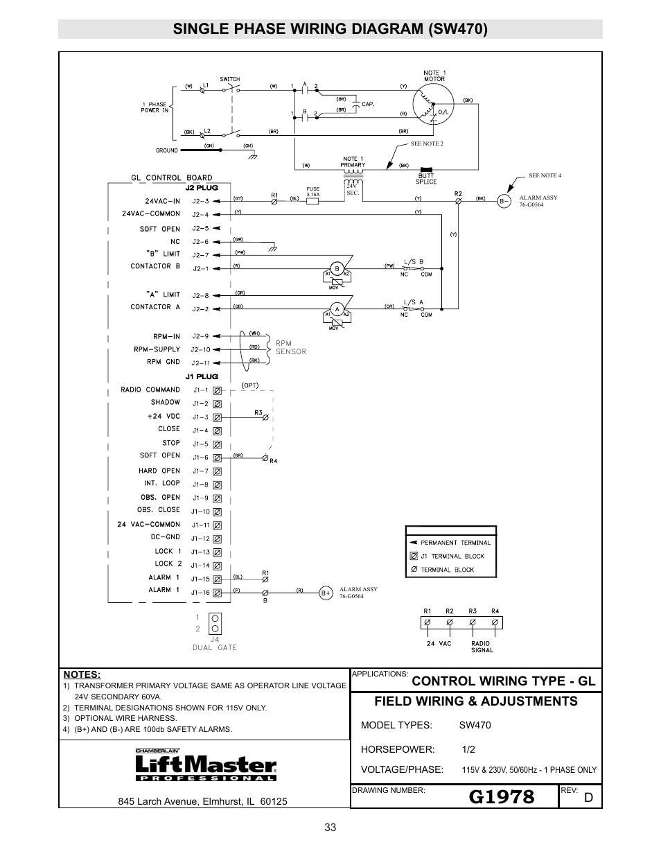 Single phase wiring diagram (sw470), G1978 | Controlled Products Systems Group SW4705011G3 User Manual | Page 33 / 36