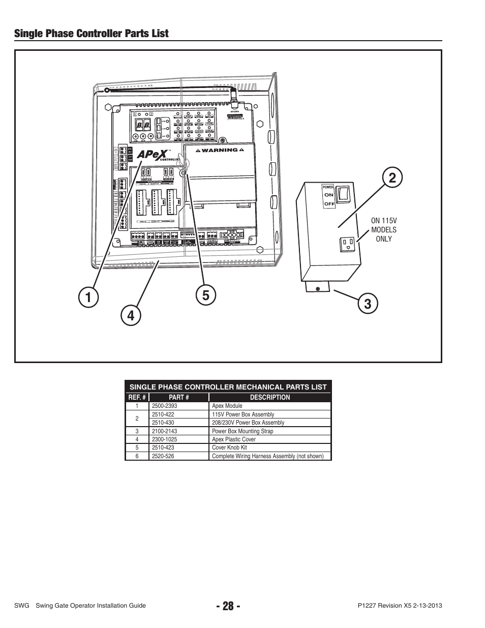 Single phase controller parts list | Controlled Products Systems Group SWG-111 User Manual | Page 30 / 34