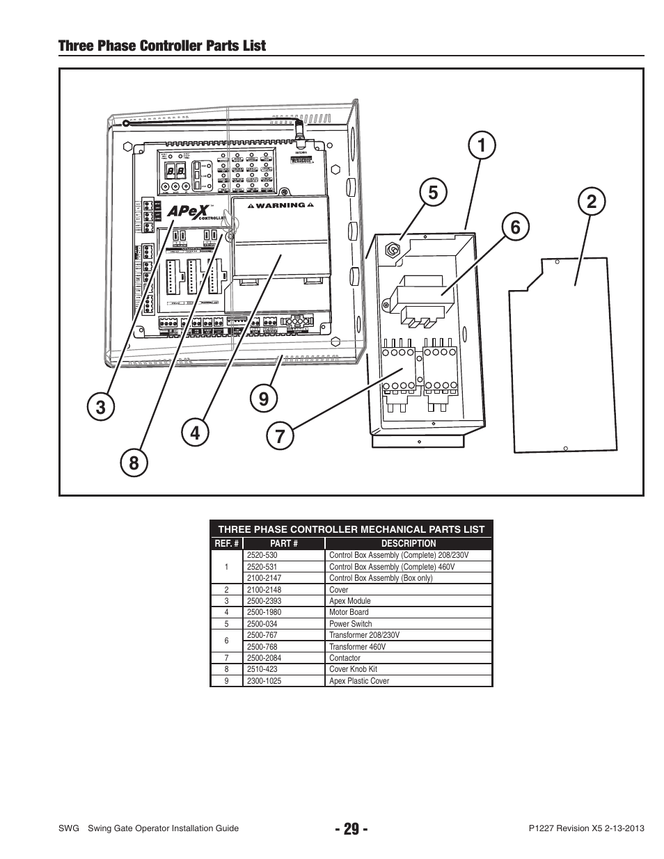 Three phase controller parts list | Controlled Products Systems Group SWG-111 User Manual | Page 31 / 34