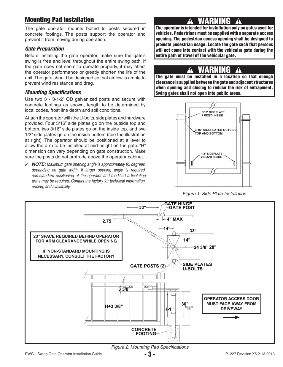 Warning, Mounting pad installation | Controlled Products Systems Group SWG-111 User Manual | Page 5 / 34