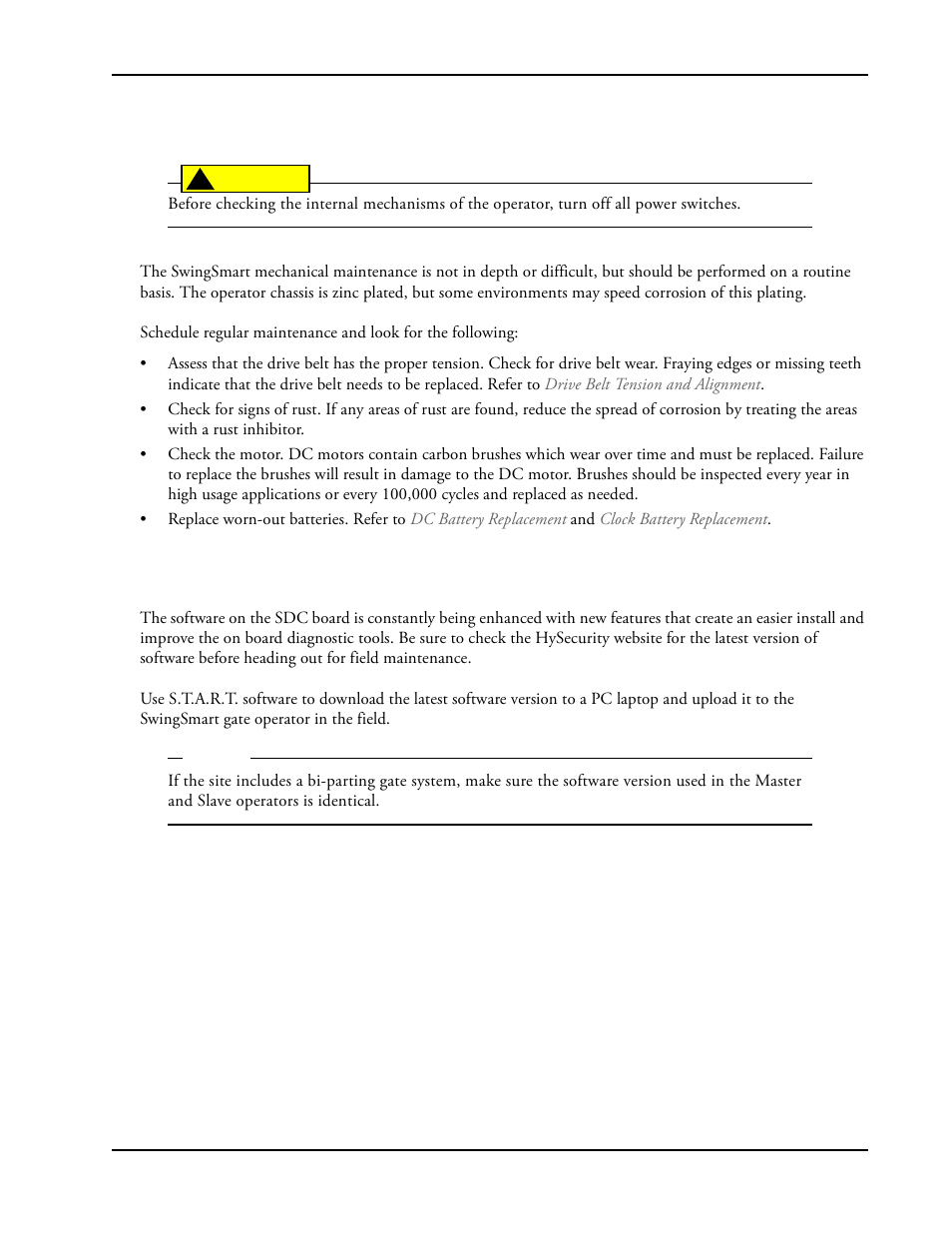 Mechanical maintenance, Software maintenance | Controlled Products Systems Group SWINGSMART DC 20 User Manual | Page 127 / 136