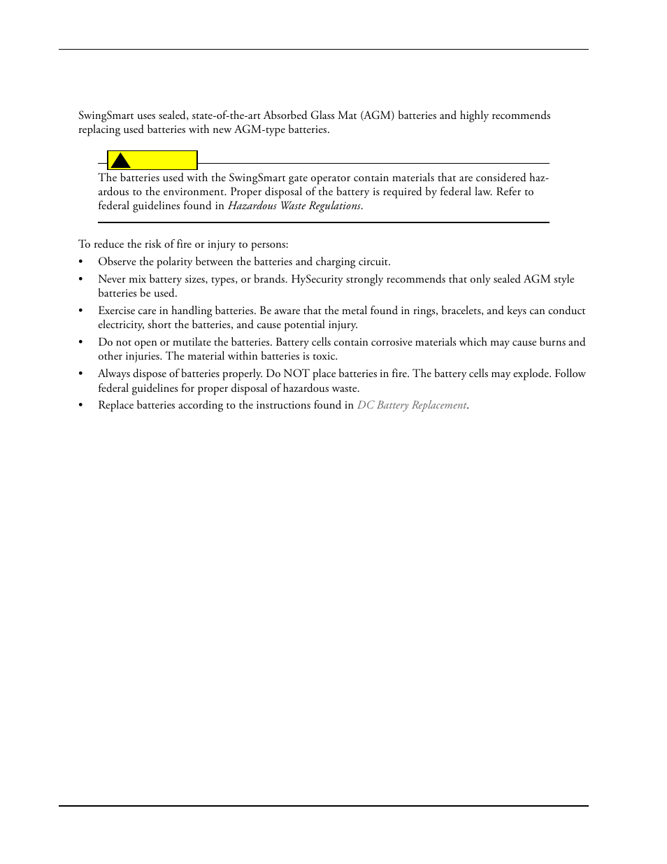 Hazardous materials and proper disposal | Controlled Products Systems Group SWINGSMART DC 20 User Manual | Page 16 / 136