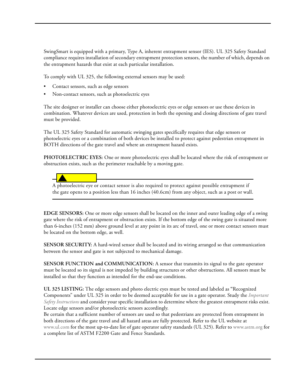 Econdary, Ntrapment, Rotection | Ensors | Controlled Products Systems Group SWINGSMART DC 20 User Manual | Page 17 / 136