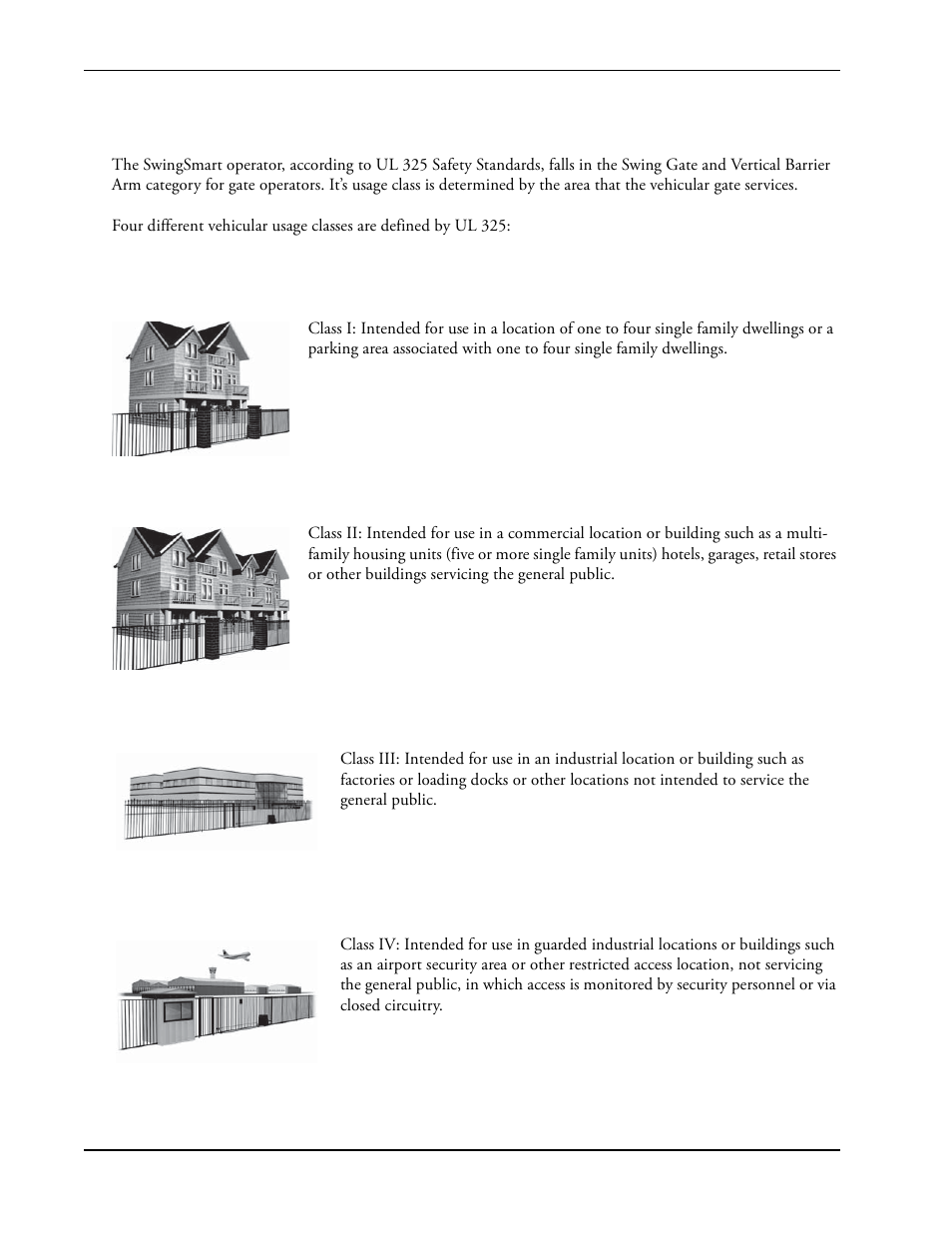 Identifying gate operator category and usage class | Controlled Products Systems Group SWINGSMART DC 20 User Manual | Page 18 / 136