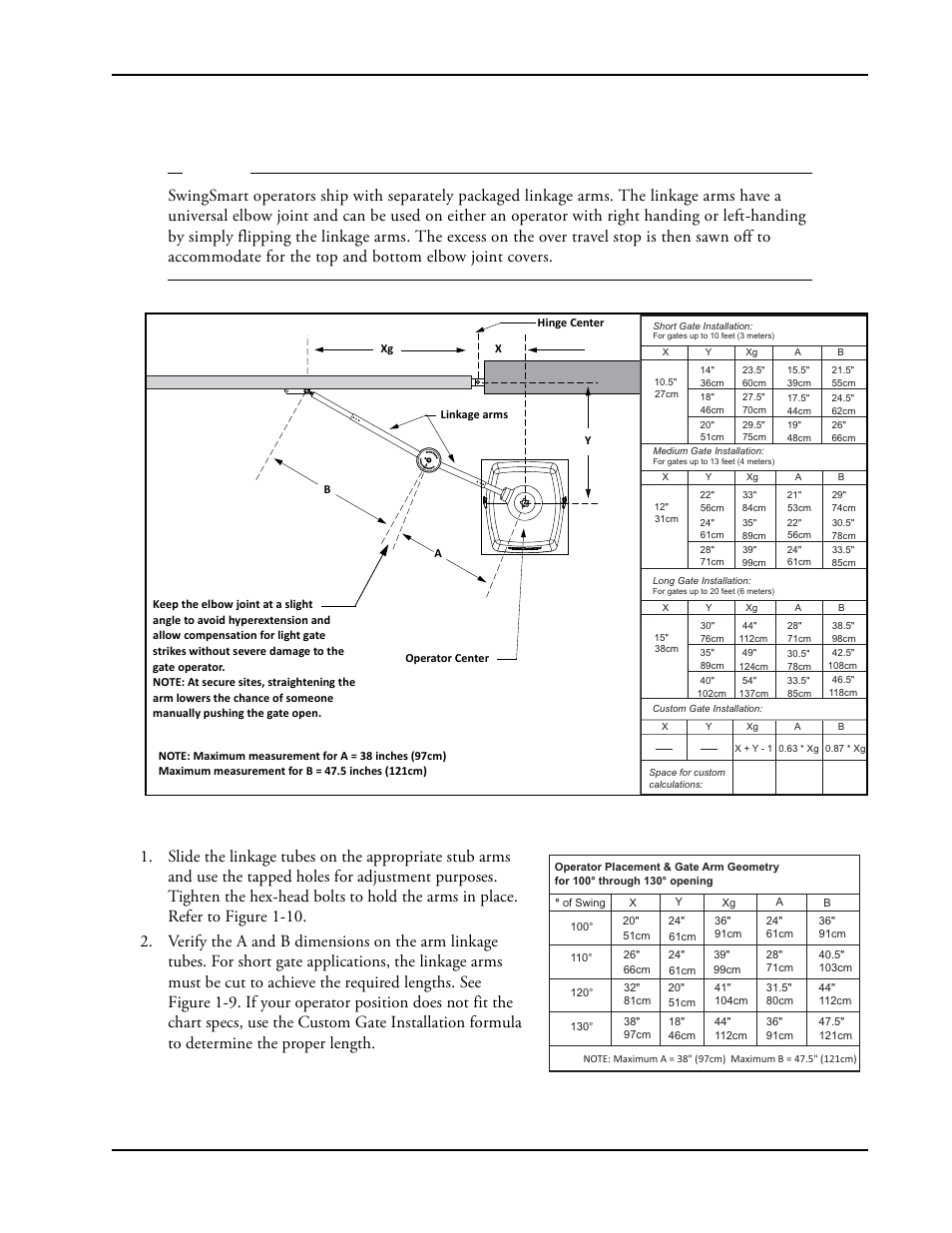 Installing the linkage arms -9, Installing the linkage arms | Controlled Products Systems Group SWINGSMART DC 20 User Manual | Page 31 / 136