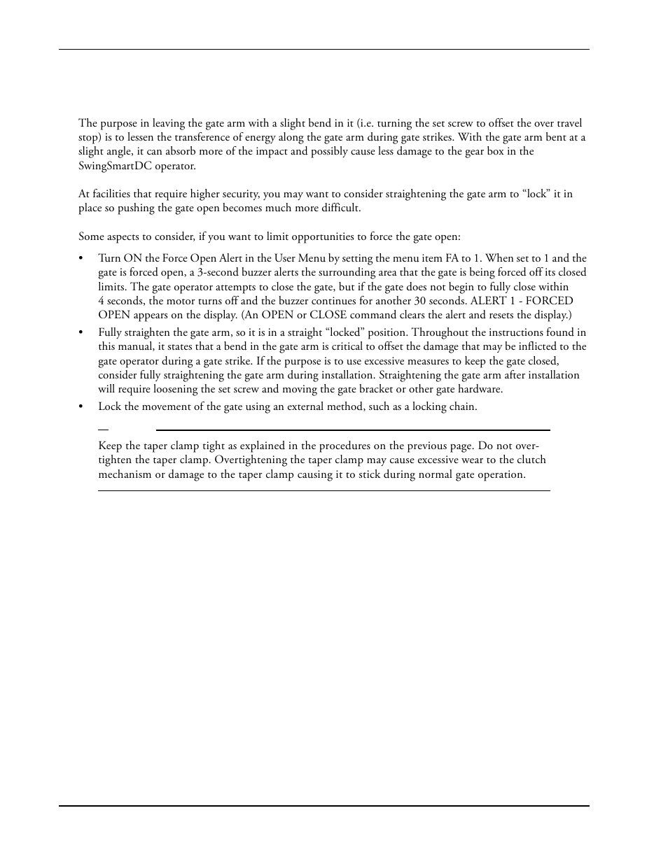 Locking the gate arm at secure facilities -16, Locking the, Gate arm at secure facilities | Locking the gate arm at secure facilities | Controlled Products Systems Group SWINGSMART DC 20 User Manual | Page 38 / 136
