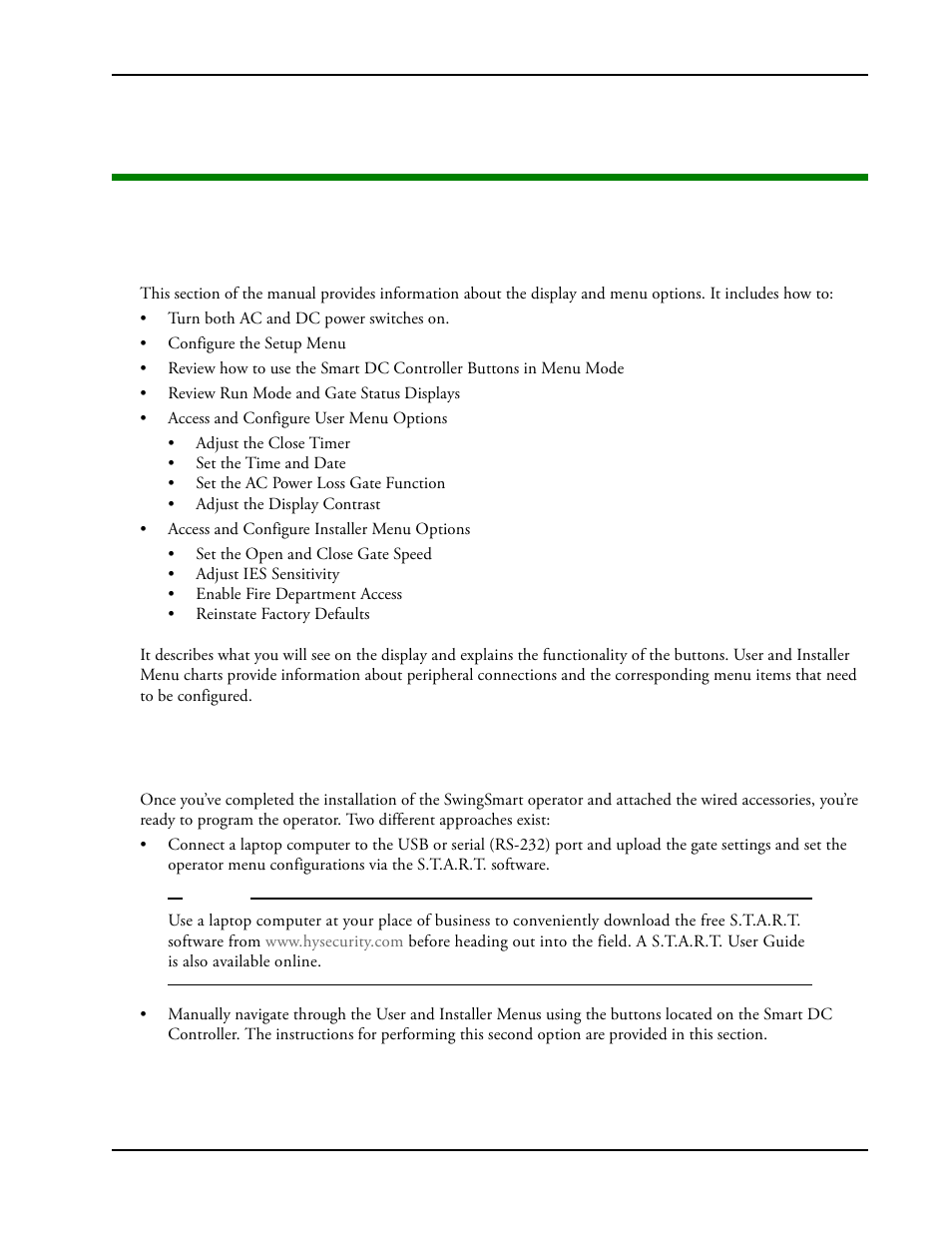 Chapter 3: display and menu options, Nitial, Etup | Display and menu options, Chapter 3 | Controlled Products Systems Group SWINGSMART DC 20 User Manual | Page 53 / 136