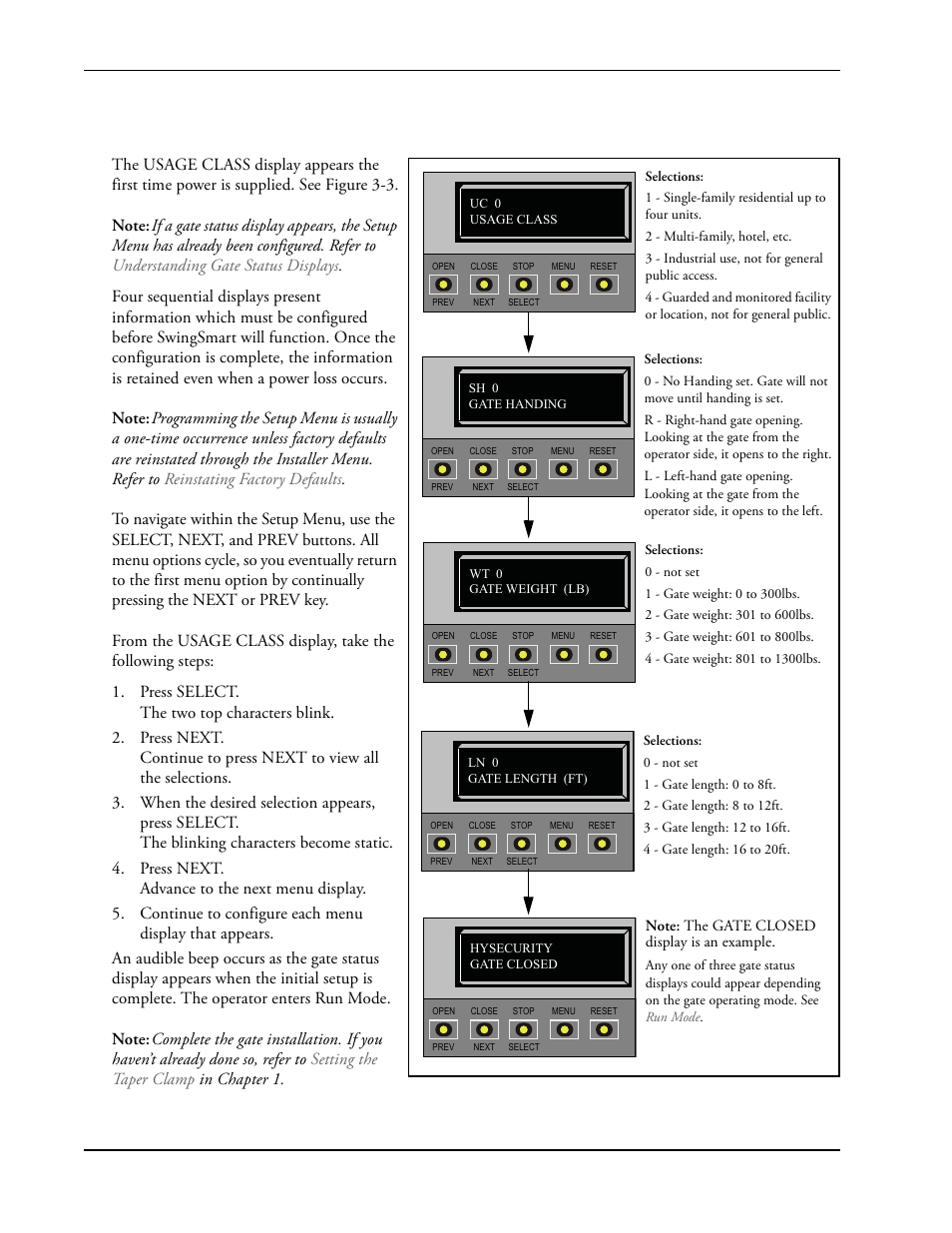 Configuring the setup menu -4, Configuring the setup menu, Configuring the setup | Menu, Configuring, The setup menu, Figure 3-3. setup menu | Controlled Products Systems Group SWINGSMART DC 20 User Manual | Page 56 / 136