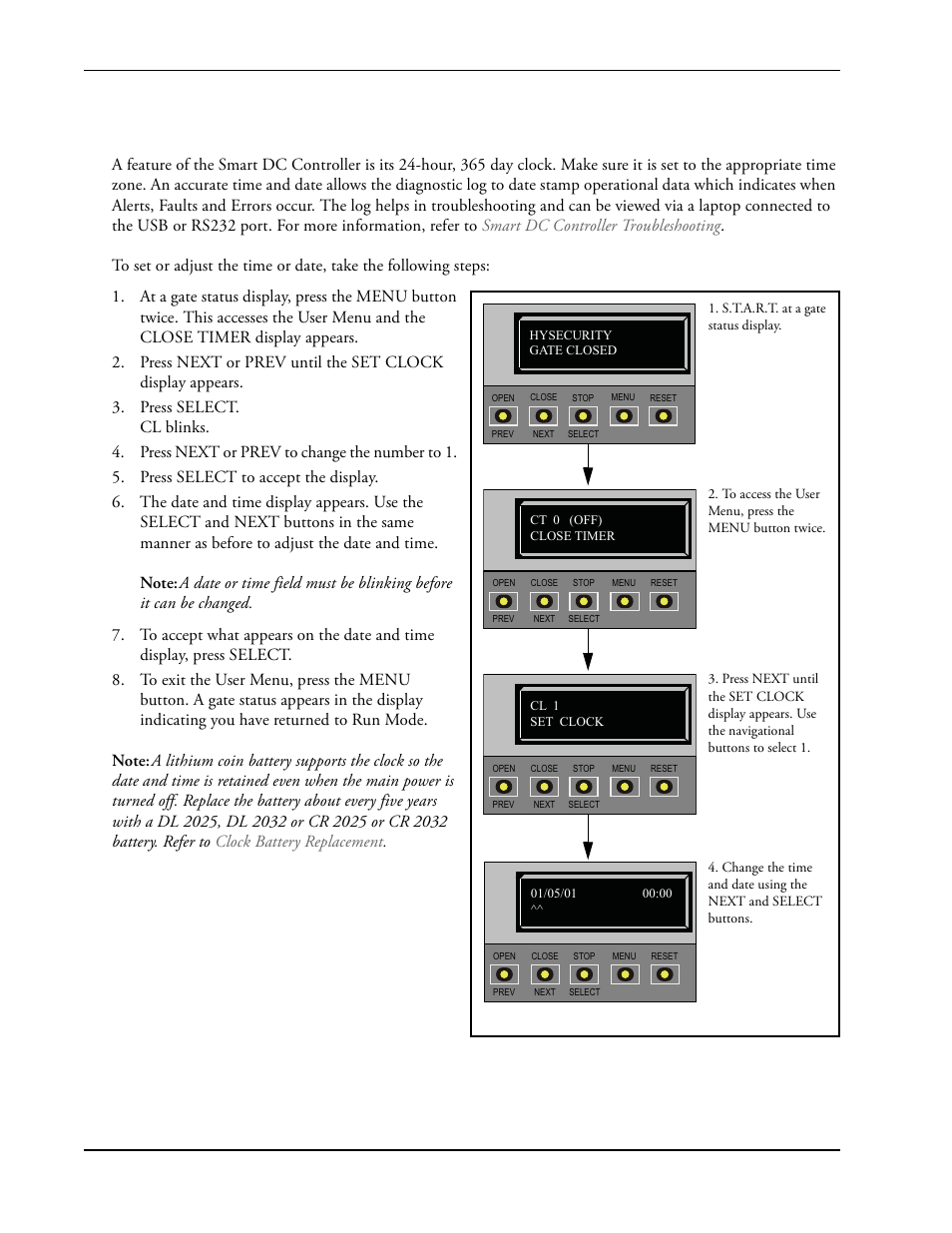 Setting the time and date -10, Setting the time and date | Controlled Products Systems Group SWINGSMART DC 20 User Manual | Page 62 / 136