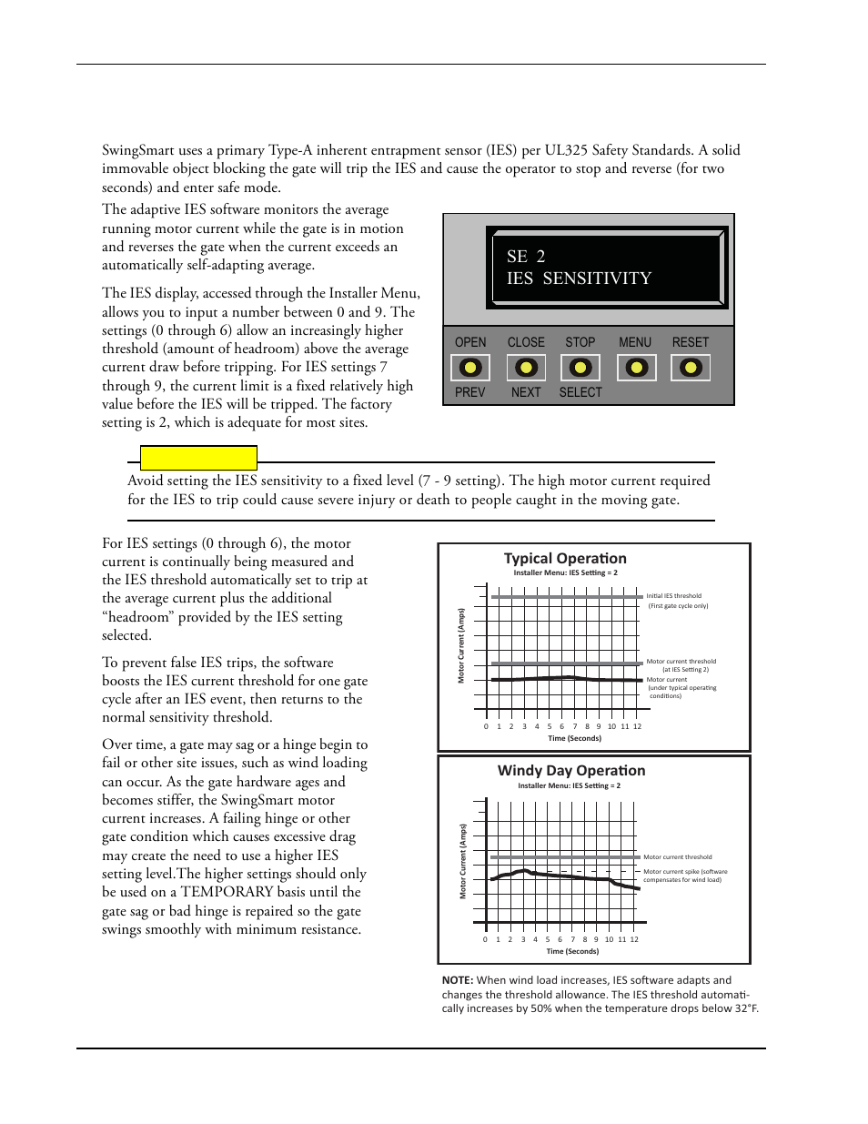 Adjusting the ies sensitivity -18, Adjusting the ies sensitivity, Se 2 ies sensitivity | Caution, Typical operaɵon, Windy day operaɵon | Controlled Products Systems Group SWINGSMART DC 20 User Manual | Page 70 / 136
