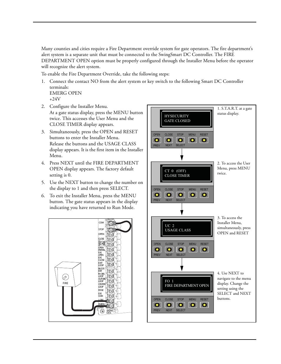 Enabling the fire department override -21, Enabling the fire department override | Controlled Products Systems Group SWINGSMART DC 20 User Manual | Page 73 / 136