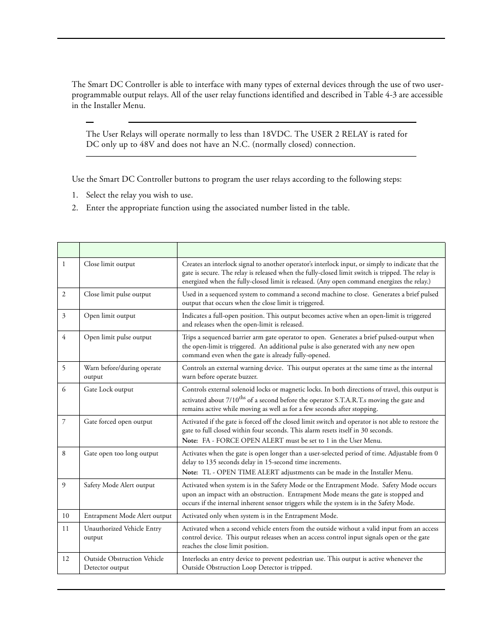 User relays - programming procedure -11, User relays - programming procedure | Controlled Products Systems Group SWINGSMART DC 20 User Manual | Page 93 / 136