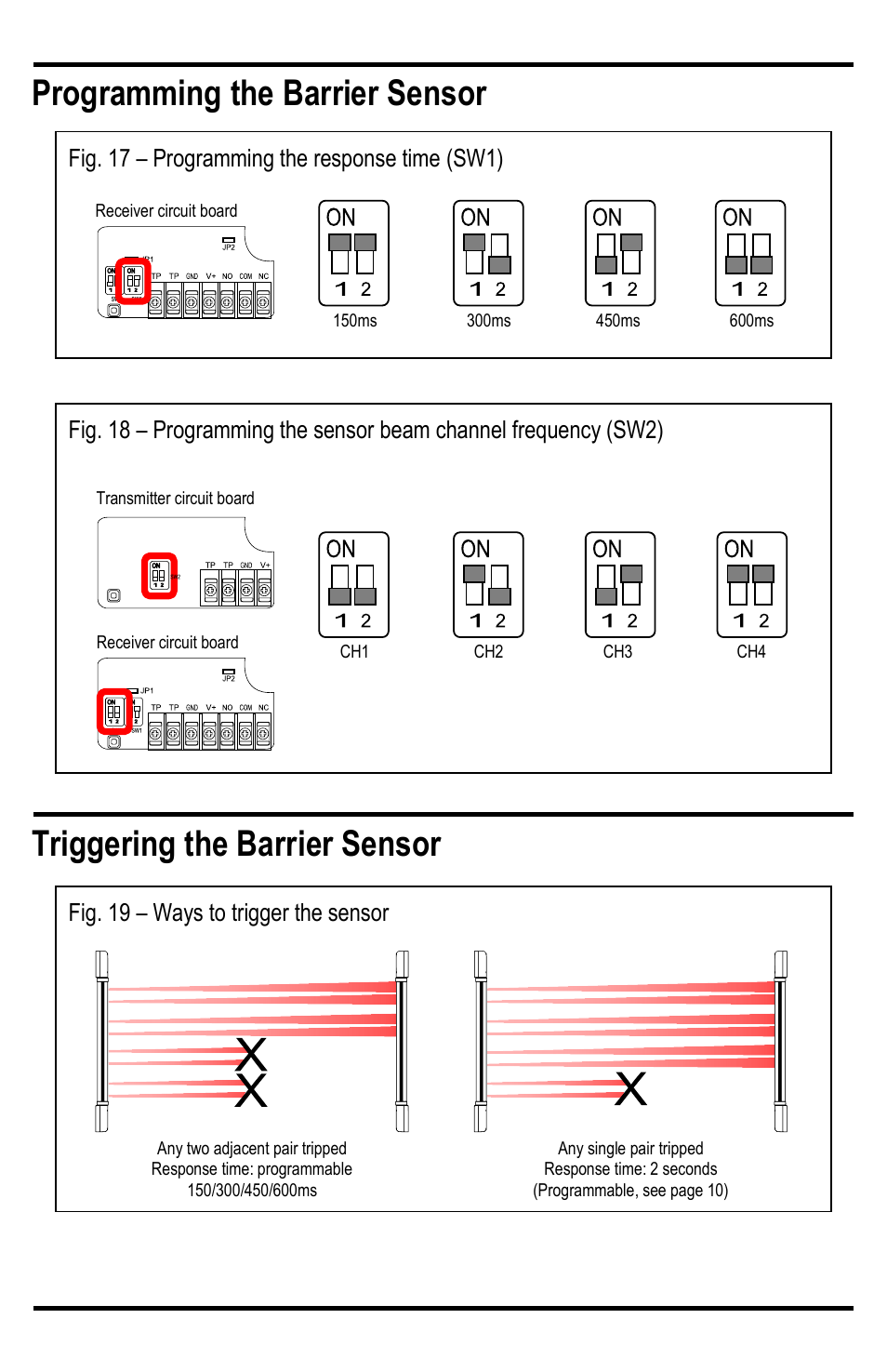 Programming the barrier sensor, Triggering the barrier sensor | Controlled Products Systems Group E-9643-4B190Q User Manual | Page 11 / 12