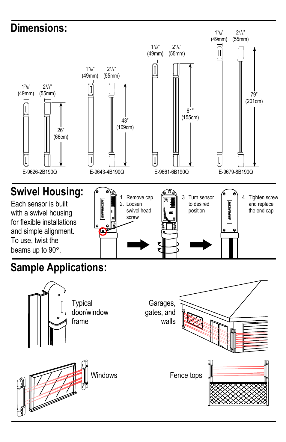 Dimensions, Swivel housing, Sample applications | Controlled Products Systems Group E-9643-4B190Q User Manual | Page 4 / 12