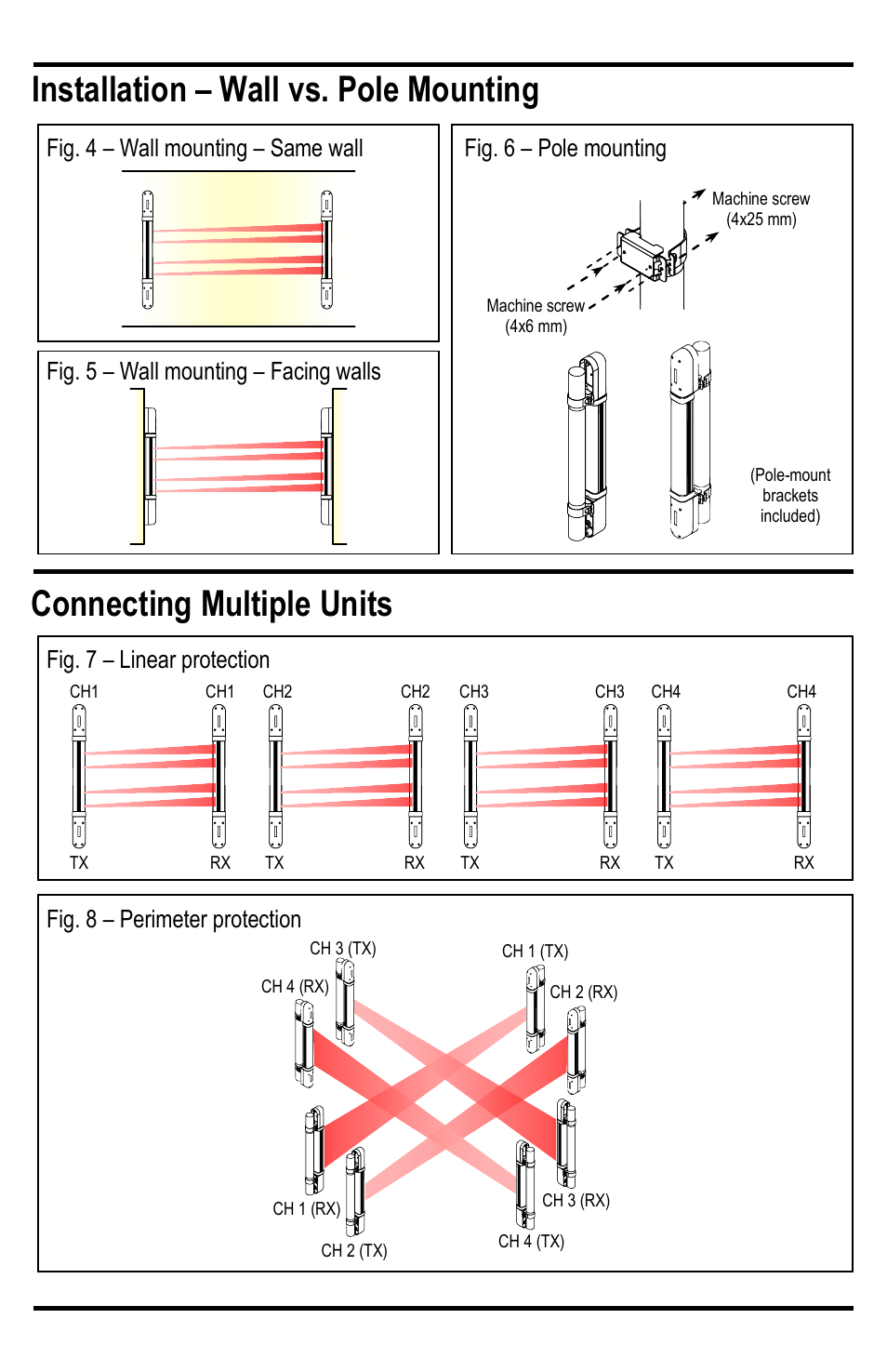 Connecting multiple units, Installation – wall vs. pole mounting | Controlled Products Systems Group E-9643-4B190Q User Manual | Page 7 / 12