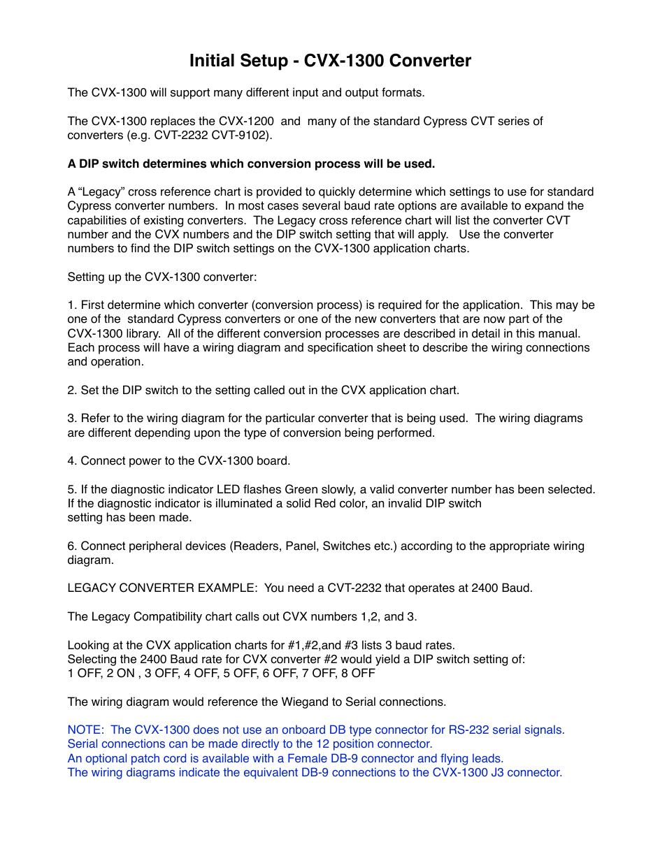 Initial setup - cvx-1300 converter | Controlled Products Systems Group CVX-1300 User Manual | Page 3 / 28