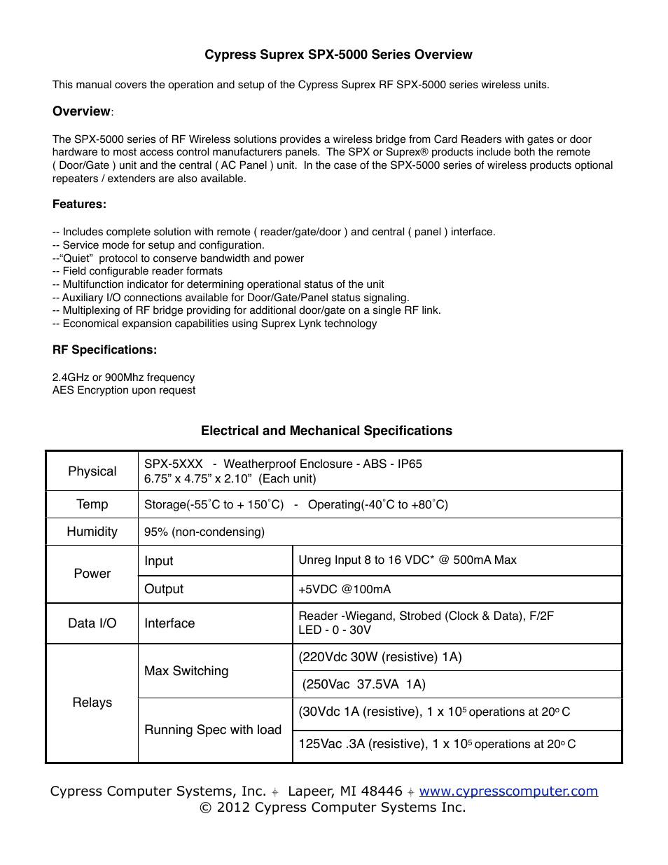 Controlled Products Systems Group SPX-5601 User Manual | Page 2 / 18