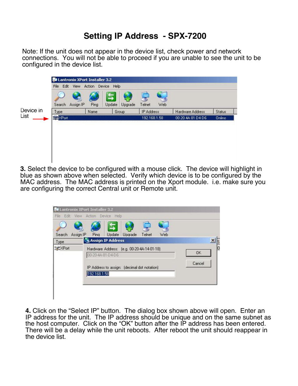 Setting ip address - spx-7200 | Controlled Products Systems Group SPX-7200 User Manual | Page 10 / 22