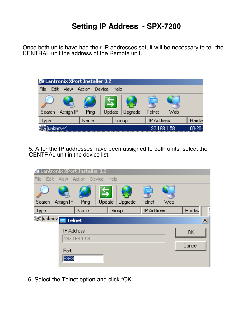 Setting ip address - spx-7200 | Controlled Products Systems Group SPX-7200 User Manual | Page 11 / 22