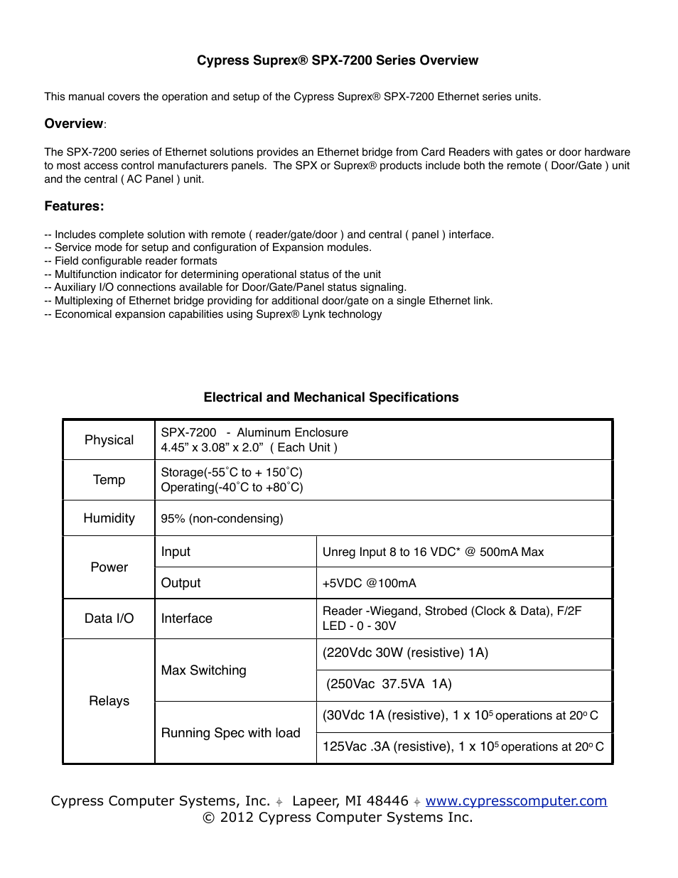 Controlled Products Systems Group SPX-7200 User Manual | Page 2 / 22