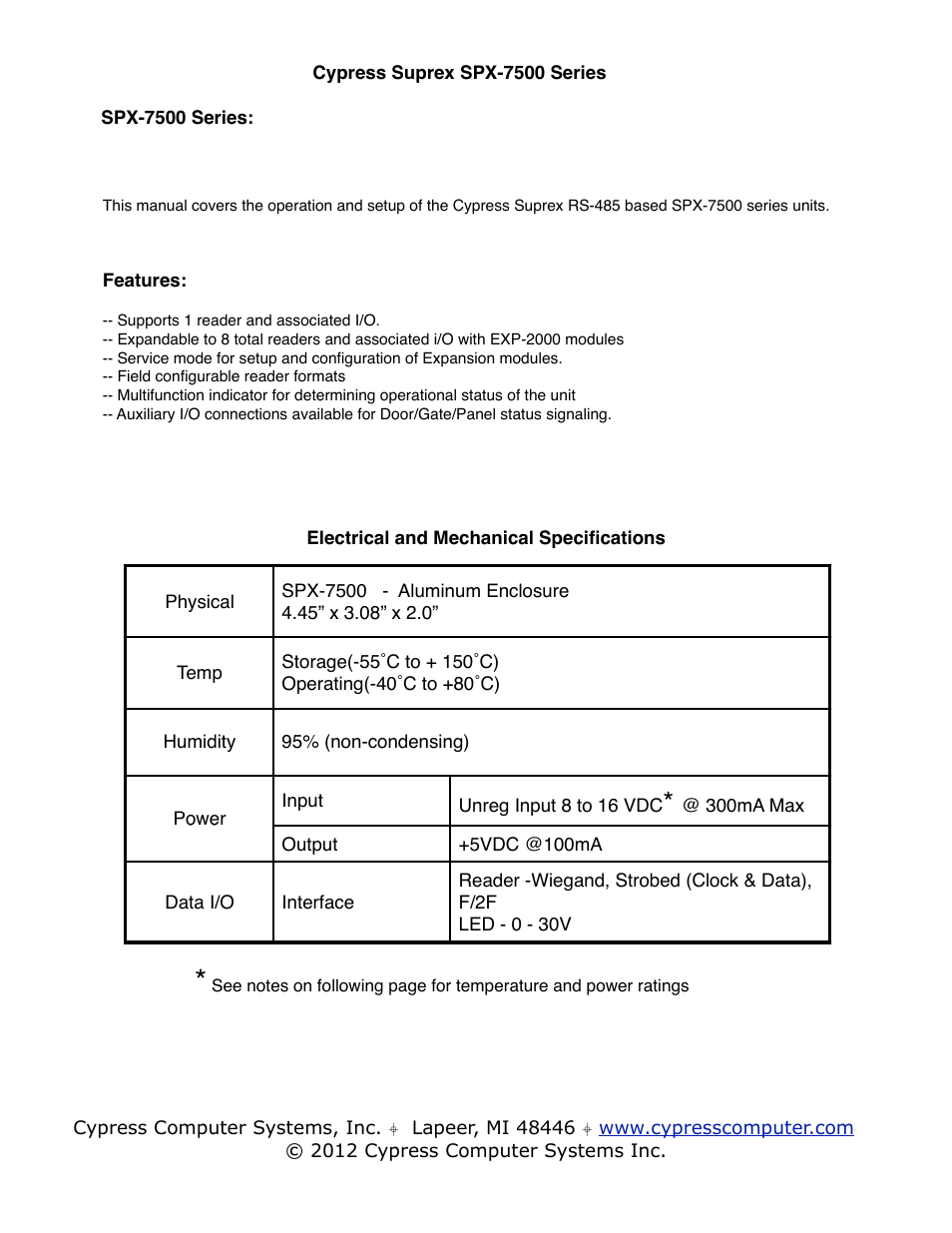 Controlled Products Systems Group SPX-7500 User Manual | Page 2 / 17