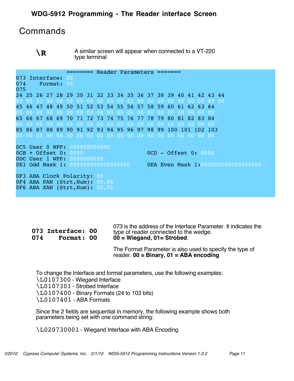 Commands | Controlled Products Systems Group WDG-5912 User Manual | Page 17 / 37