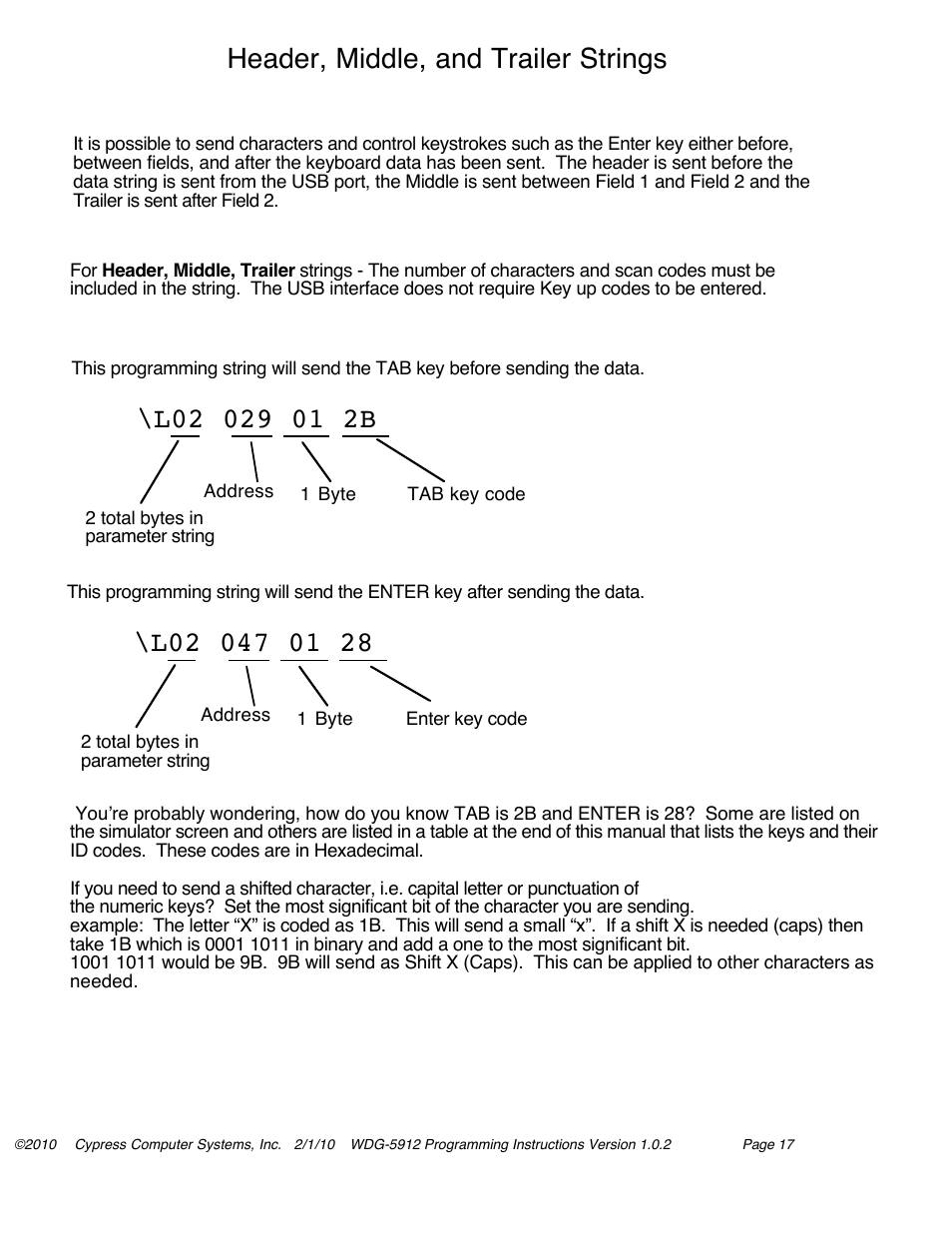 Header, middle, and trailer strings | Controlled Products Systems Group WDG-5912 User Manual | Page 23 / 37