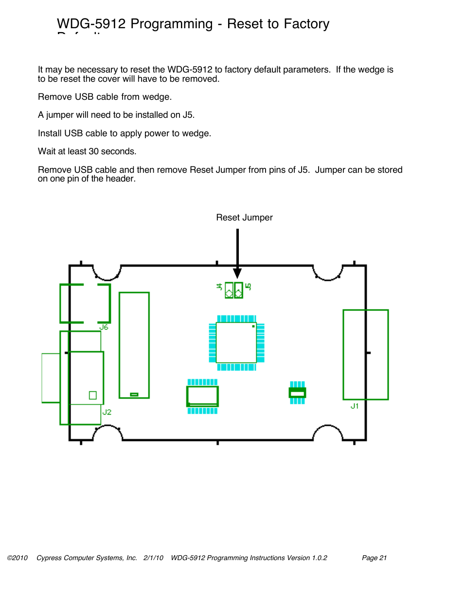 Wdg-5912 programming - reset to factory defaults | Controlled Products Systems Group WDG-5912 User Manual | Page 27 / 37