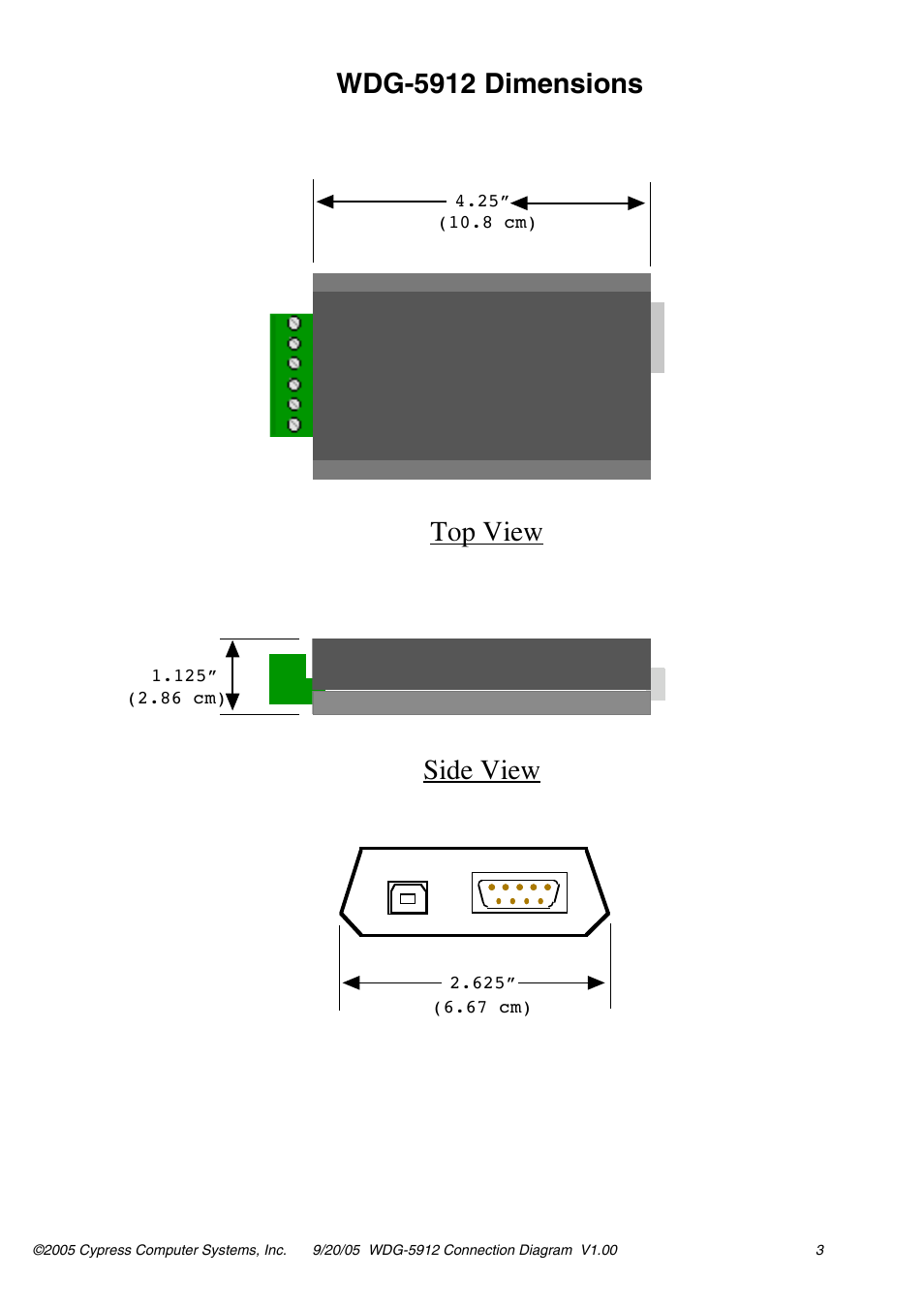 Wdg-5912 dimensions top view side view | Controlled Products Systems Group WDG-5912 User Manual | Page 5 / 37