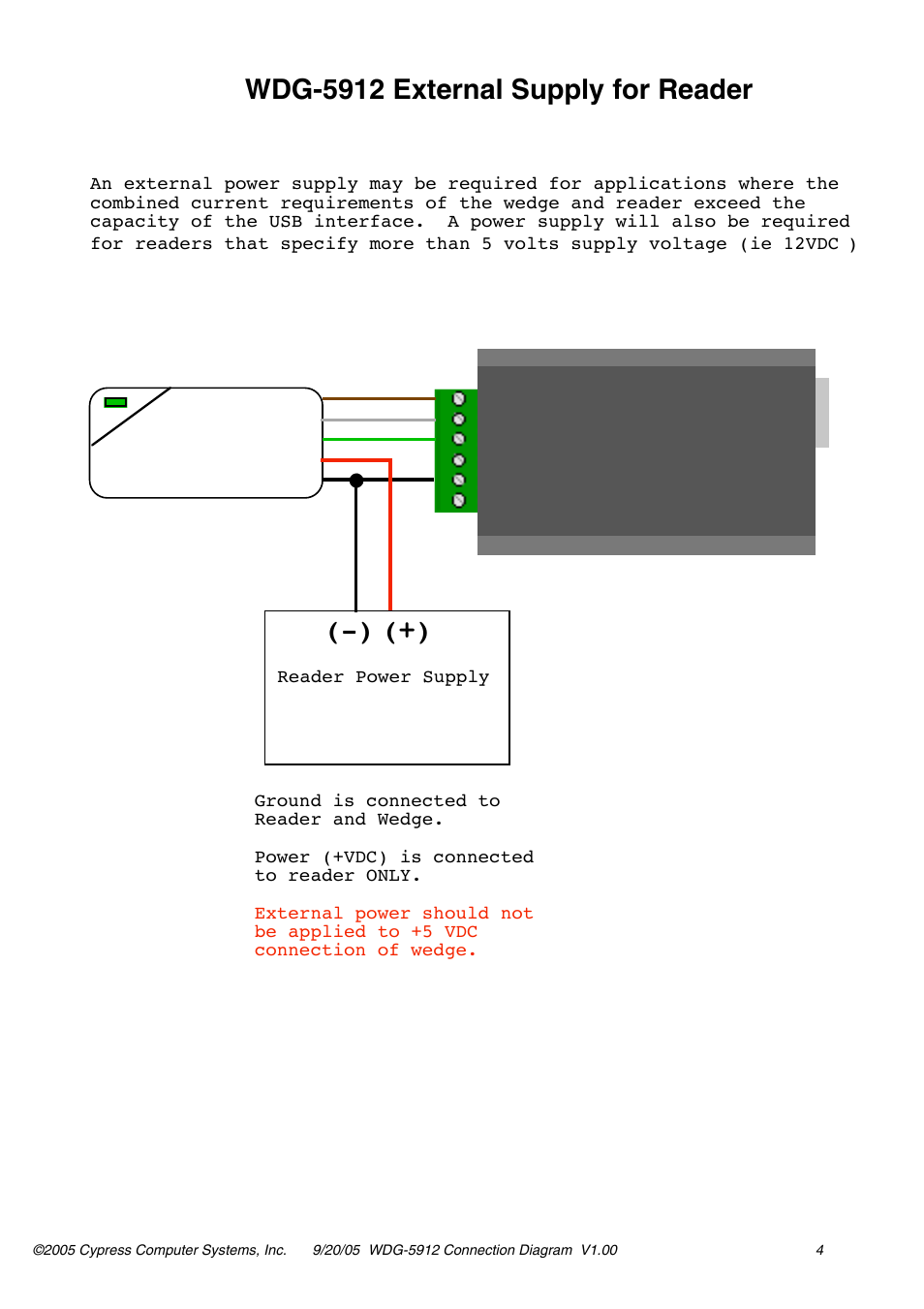 Wdg-5912 external supply for reader | Controlled Products Systems Group WDG-5912 User Manual | Page 6 / 37