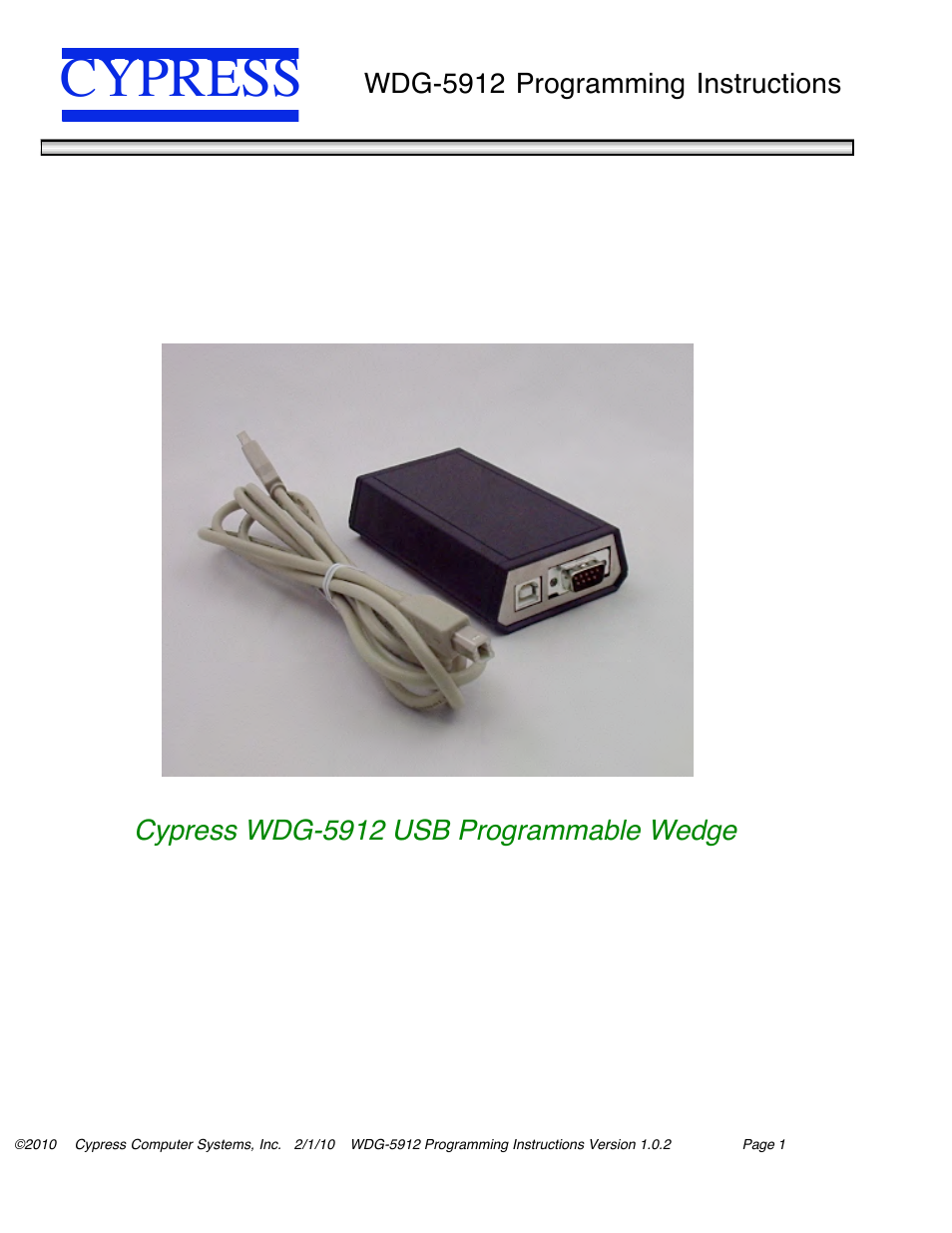 Wdg-5912 programming_v103, Cypress | Controlled Products Systems Group WDG-5912 User Manual | Page 7 / 37