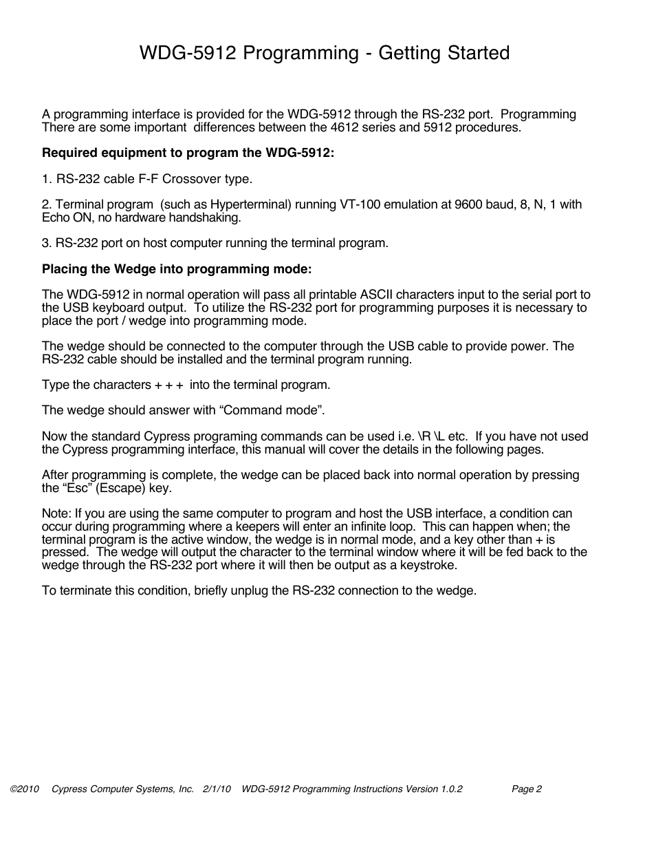 Wdg-5912 programming - getting started | Controlled Products Systems Group WDG-5912 User Manual | Page 8 / 37