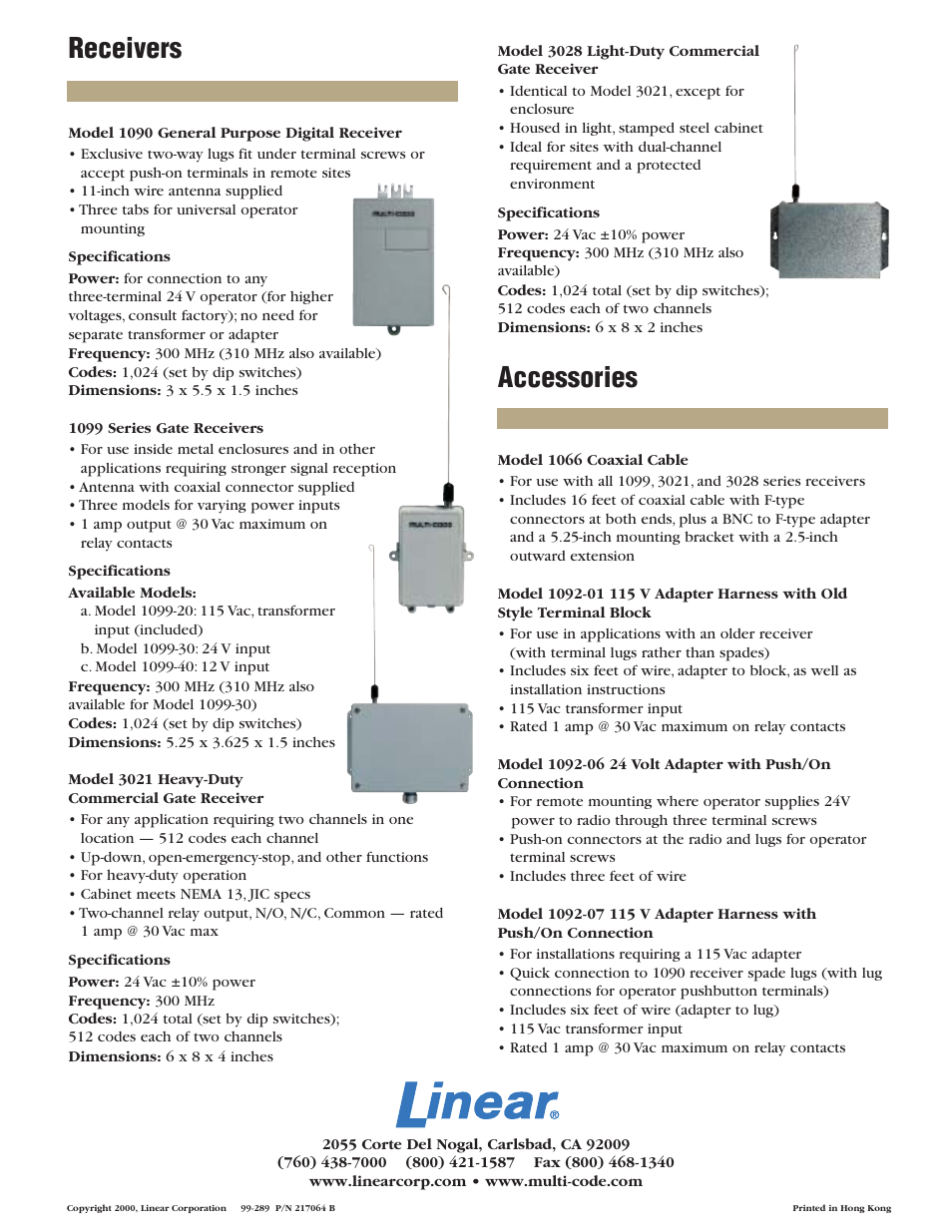 Accessories, Receivers | Controlled Products Systems Group 302210 User Manual | Page 4 / 4