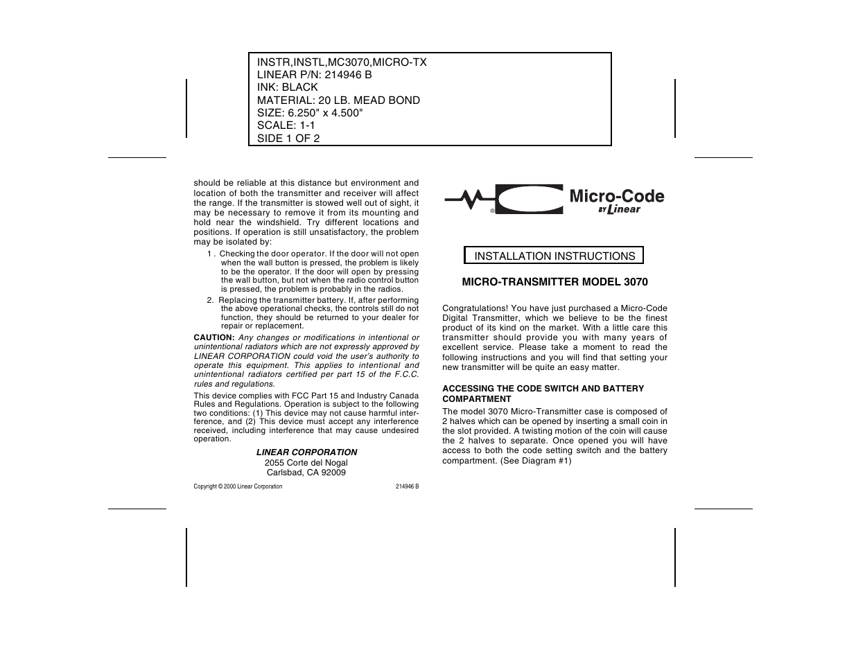 Controlled Products Systems Group 307010 User Manual | 2 pages