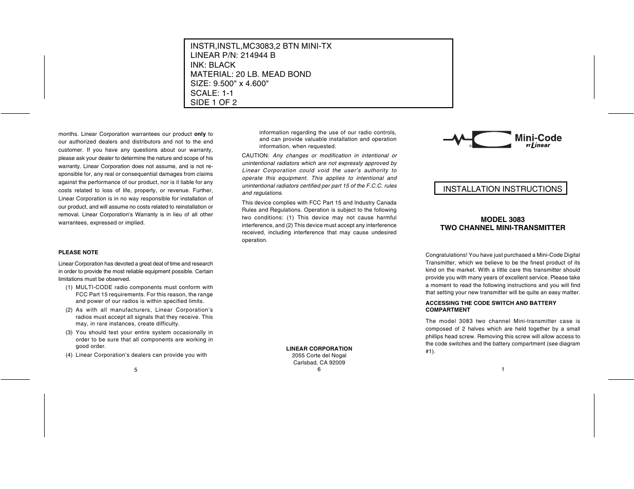 Controlled Products Systems Group 308301 User Manual | 2 pages