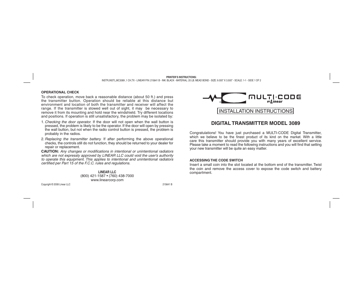 Controlled Products Systems Group 308911 User Manual | 2 pages