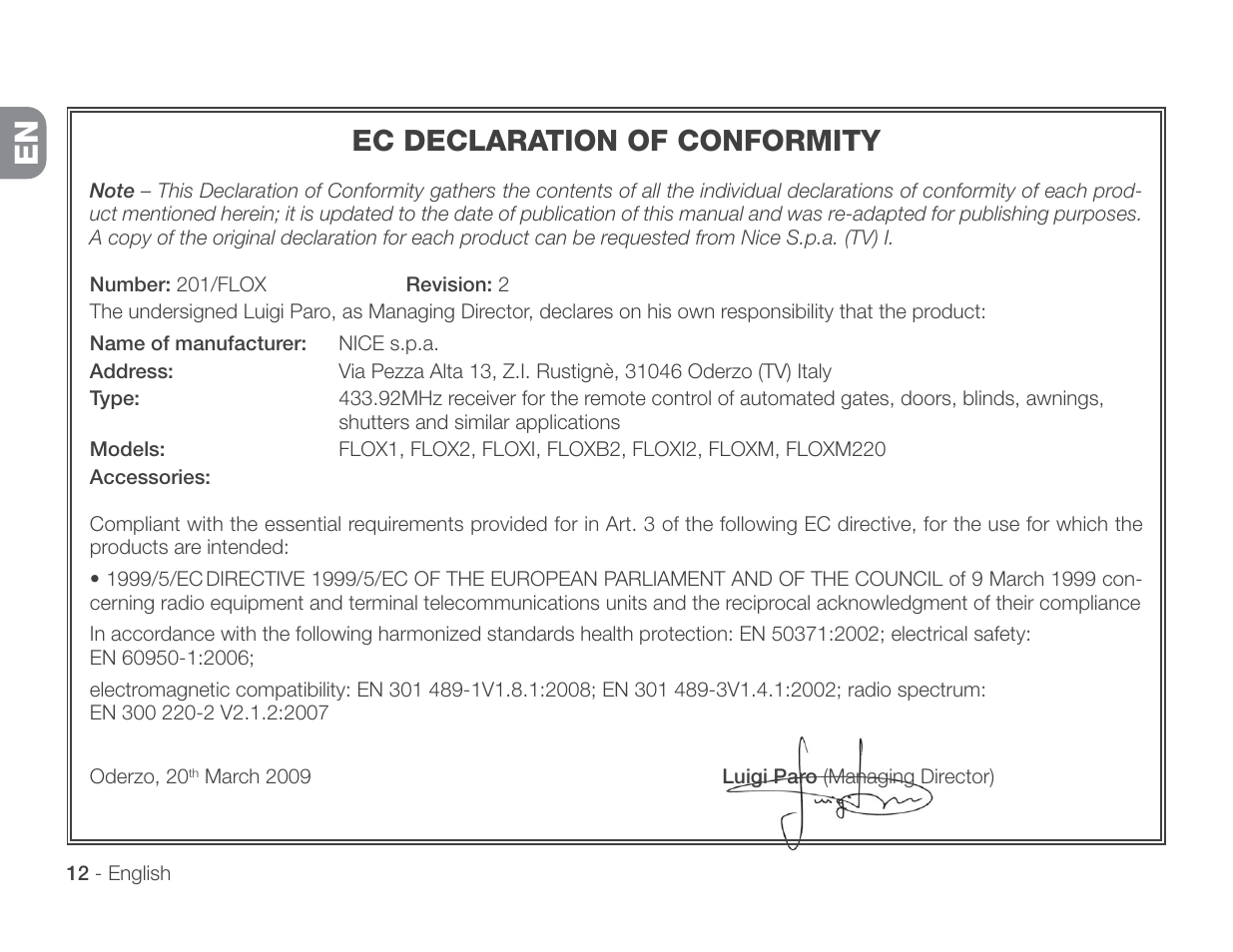 Ec declaration of conformity | Controlled Products Systems Group 318N User Manual | Page 14 / 14