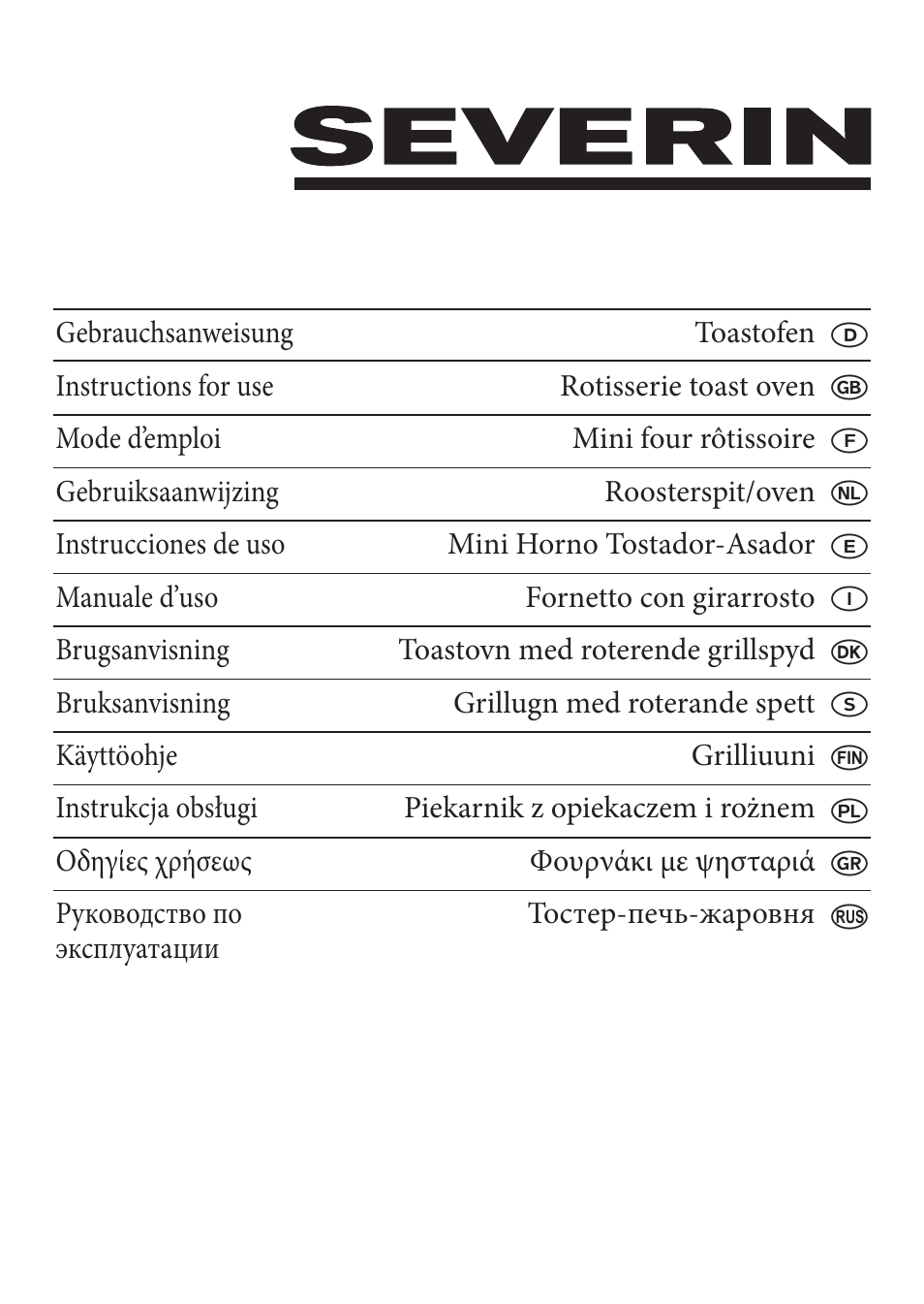SEVERIN TO 2036 User Manual | 66 pages