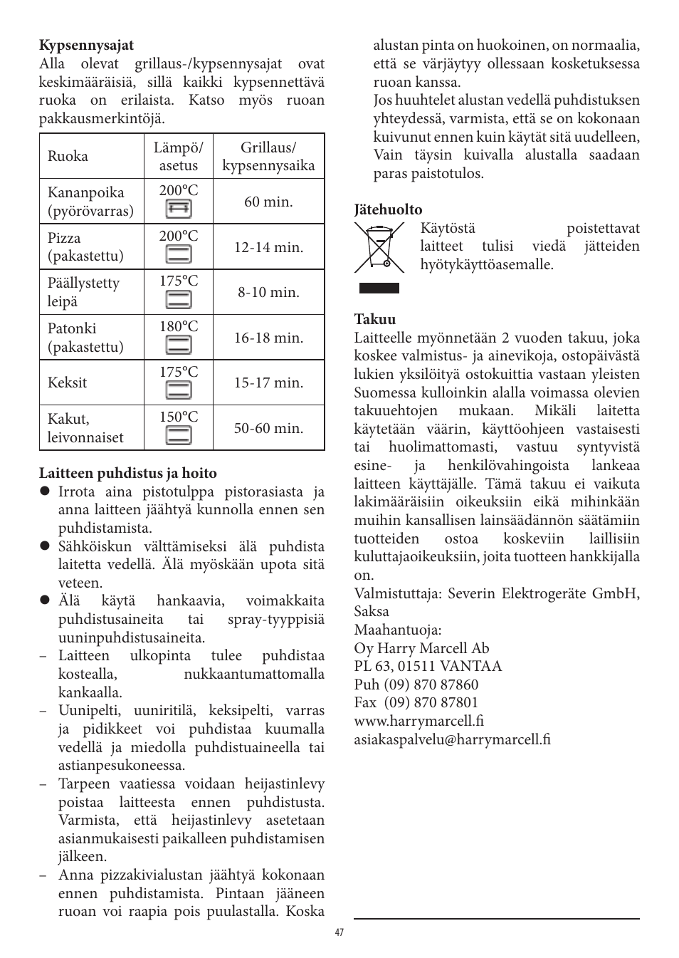 SEVERIN TO 2036 User Manual | Page 47 / 66