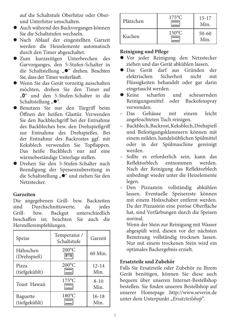 SEVERIN TO 2036 User Manual | Page 7 / 66