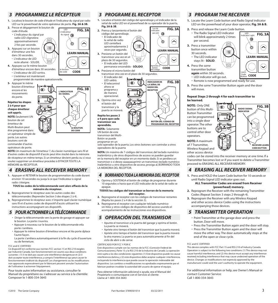 3 program the receiver, 5 transmitter operation, 3 programe el receptor | 5 operación del transmisor, 3 programmez le récepteur, Pour actionner la télécommande | Controlled Products Systems Group GITR-3 User Manual | Page 2 / 2