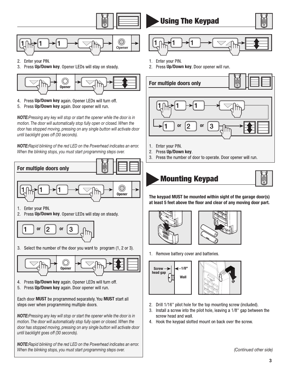 Using the keypad, Mounting keypad | Controlled Products Systems Group GK-BX User Manual | Page 3 / 4