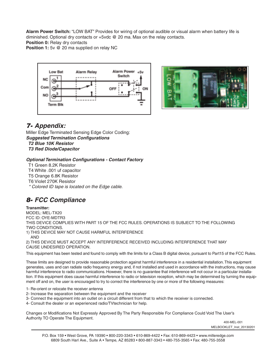 Appendix, Fcc compliance | Controlled Products Systems Group MEL-K20 User Manual | Page 4 / 4