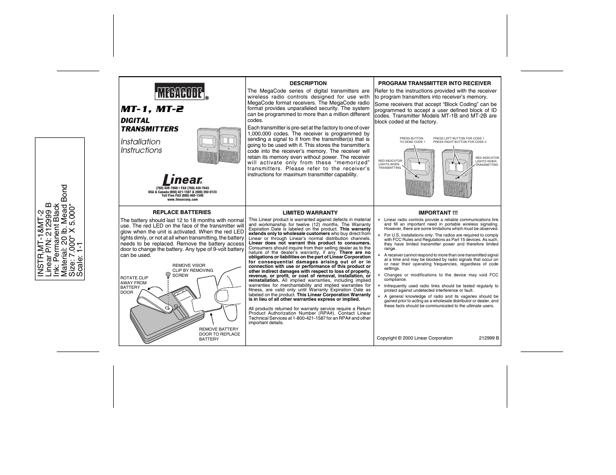 Controlled Products Systems Group MT-1B User Manual | 1 page