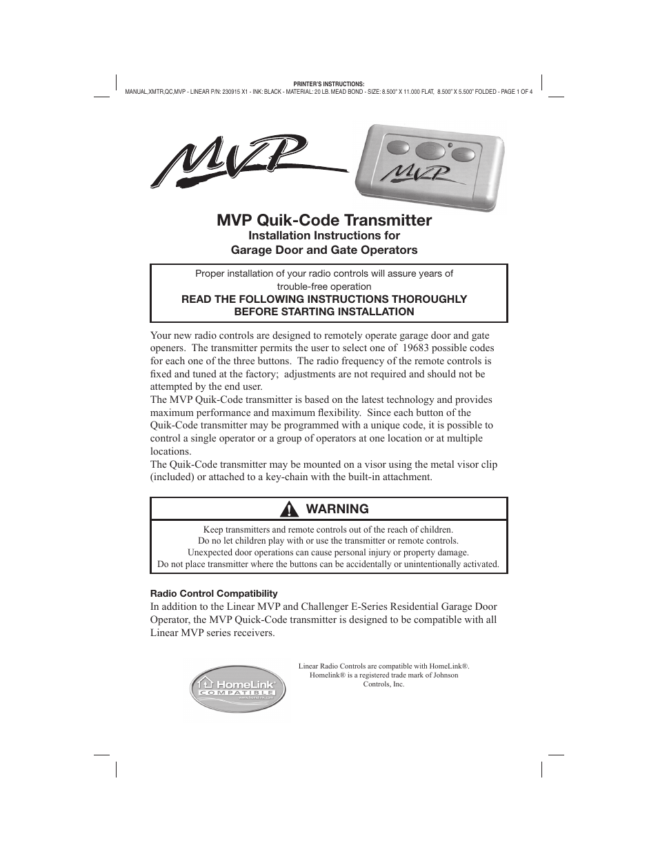 Controlled Products Systems Group MVP-QC User Manual | 4 pages