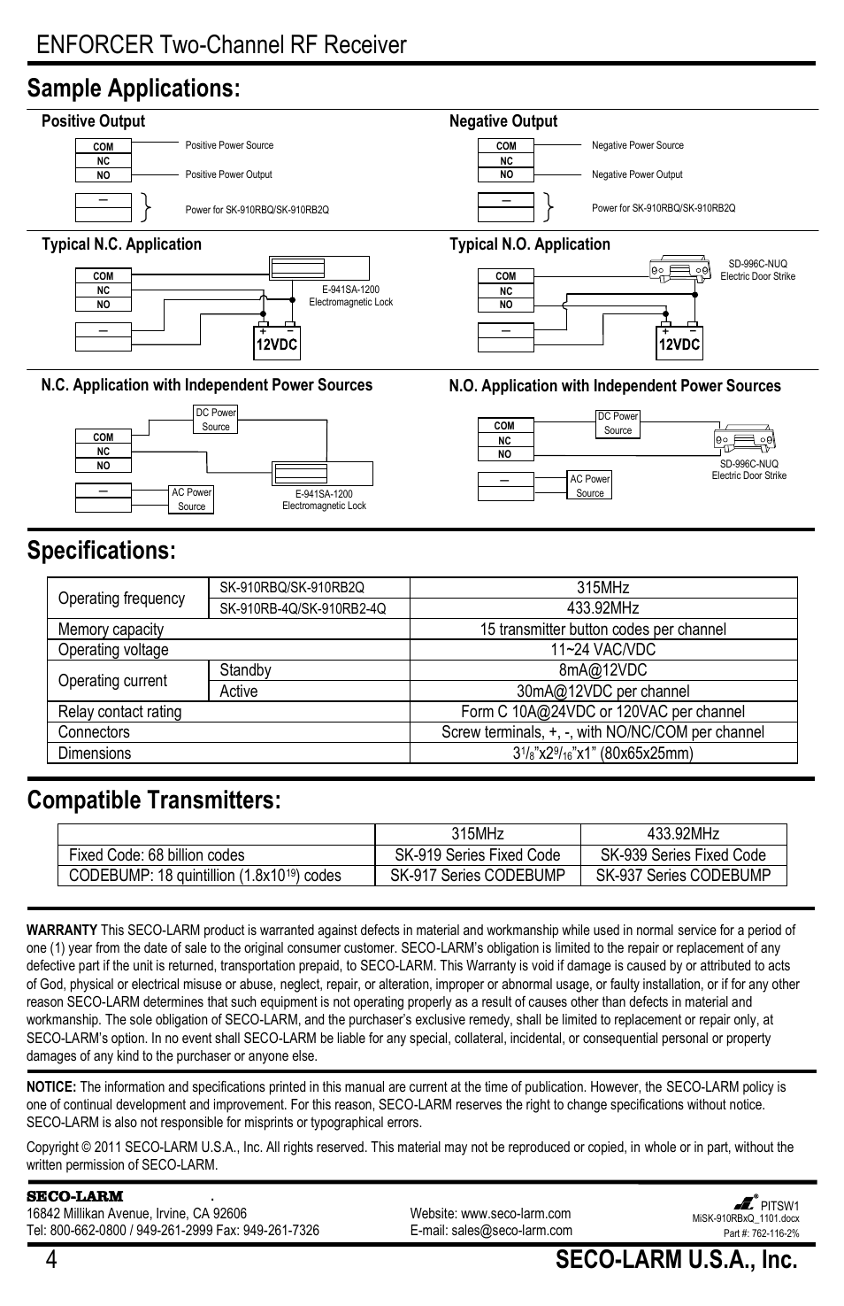 Controlled Products Systems Group SK-910RB2Q User Manual | Page 4 / 4