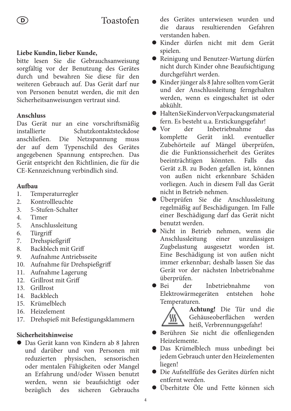 Toastofen | SEVERIN TO 2040 User Manual | Page 4 / 62