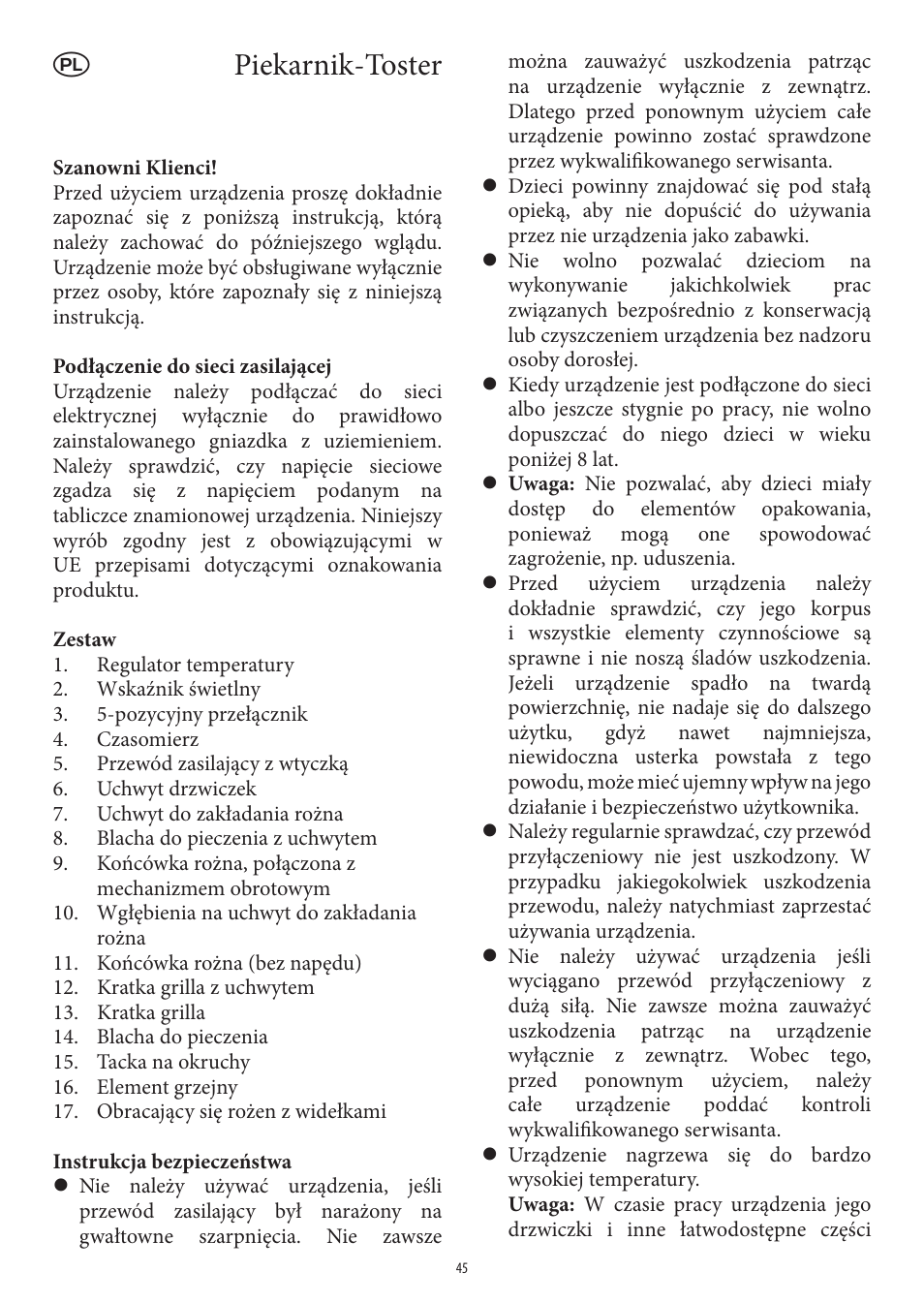 Piekarnik-toster | SEVERIN TO 2040 User Manual | Page 45 / 62