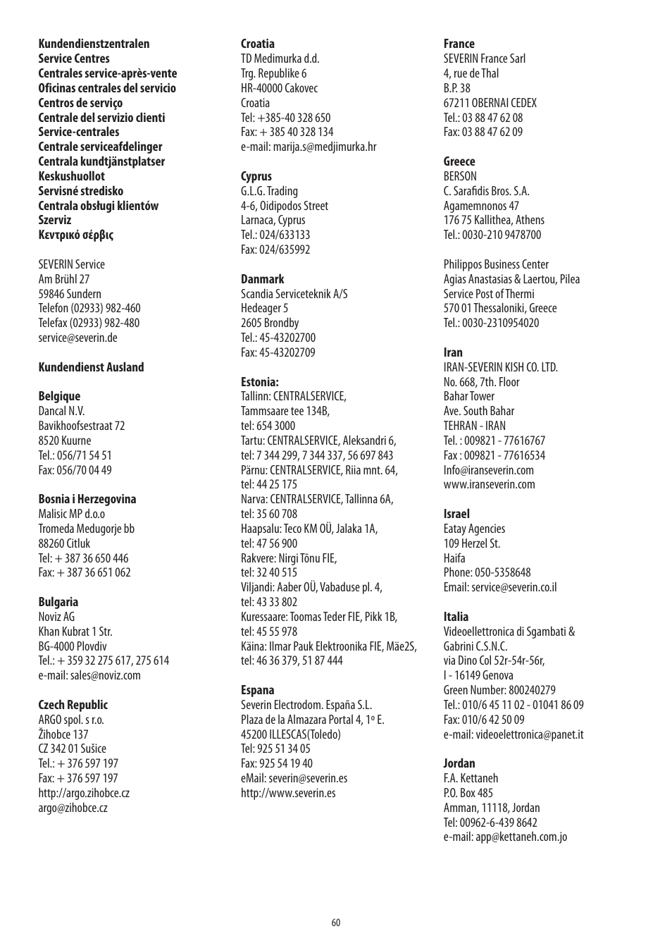 SEVERIN TO 2040 User Manual | Page 60 / 62